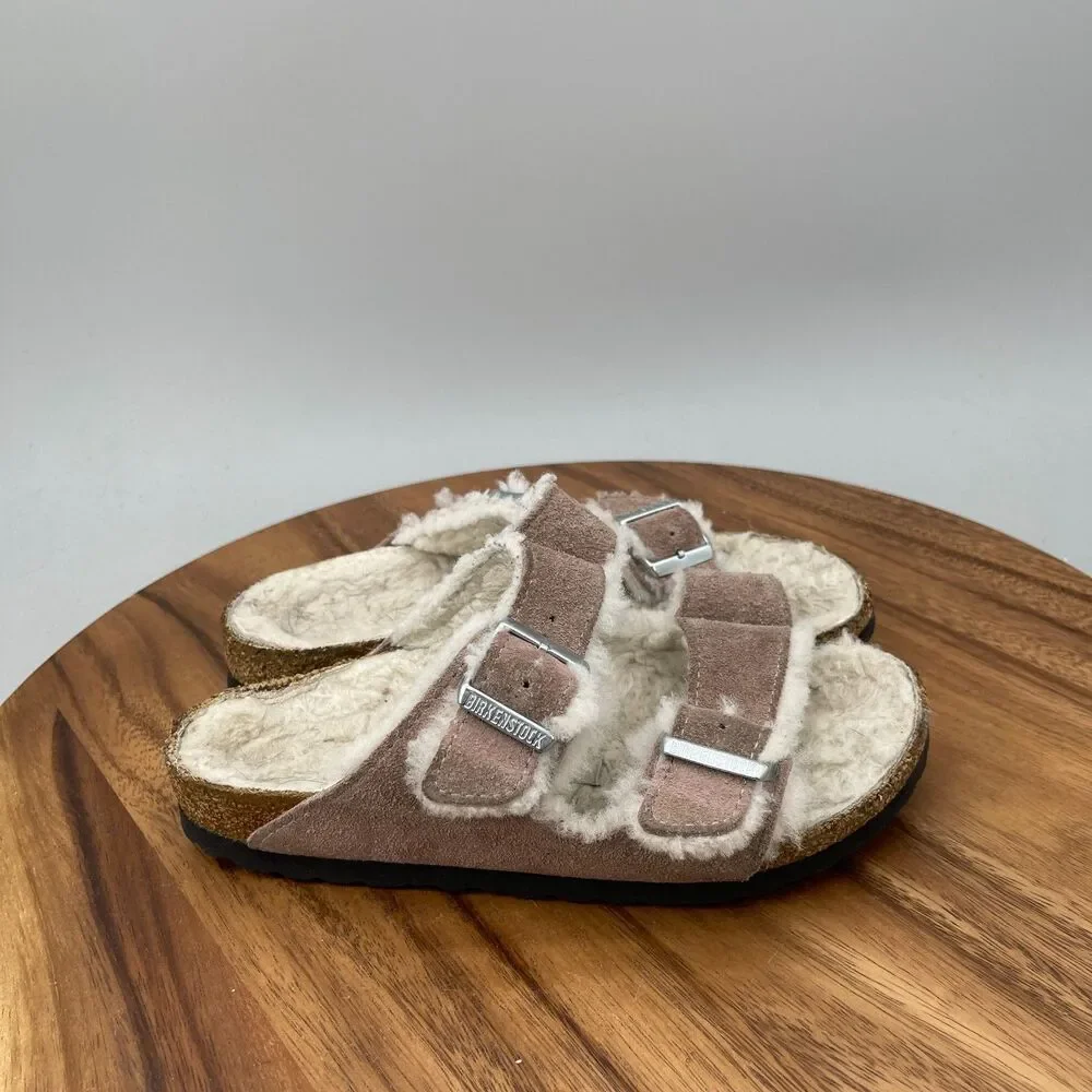 Birkenstock Arizona Shearling Sandals Womens 5 / 36 Suede Leather Dusty Pink